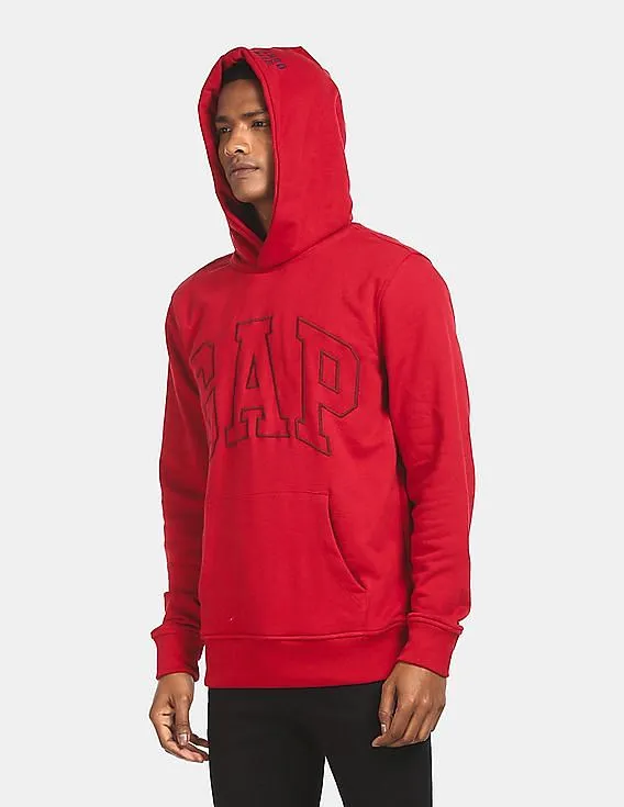 GAP Men Red Long Sleeve Embroidered Logo Hooded Sweatshirt