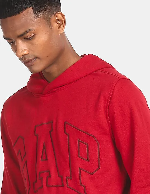 GAP Men Red Long Sleeve Embroidered Logo Hooded Sweatshirt