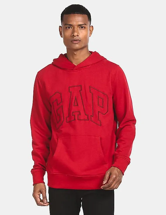 GAP Men Red Long Sleeve Embroidered Logo Hooded Sweatshirt