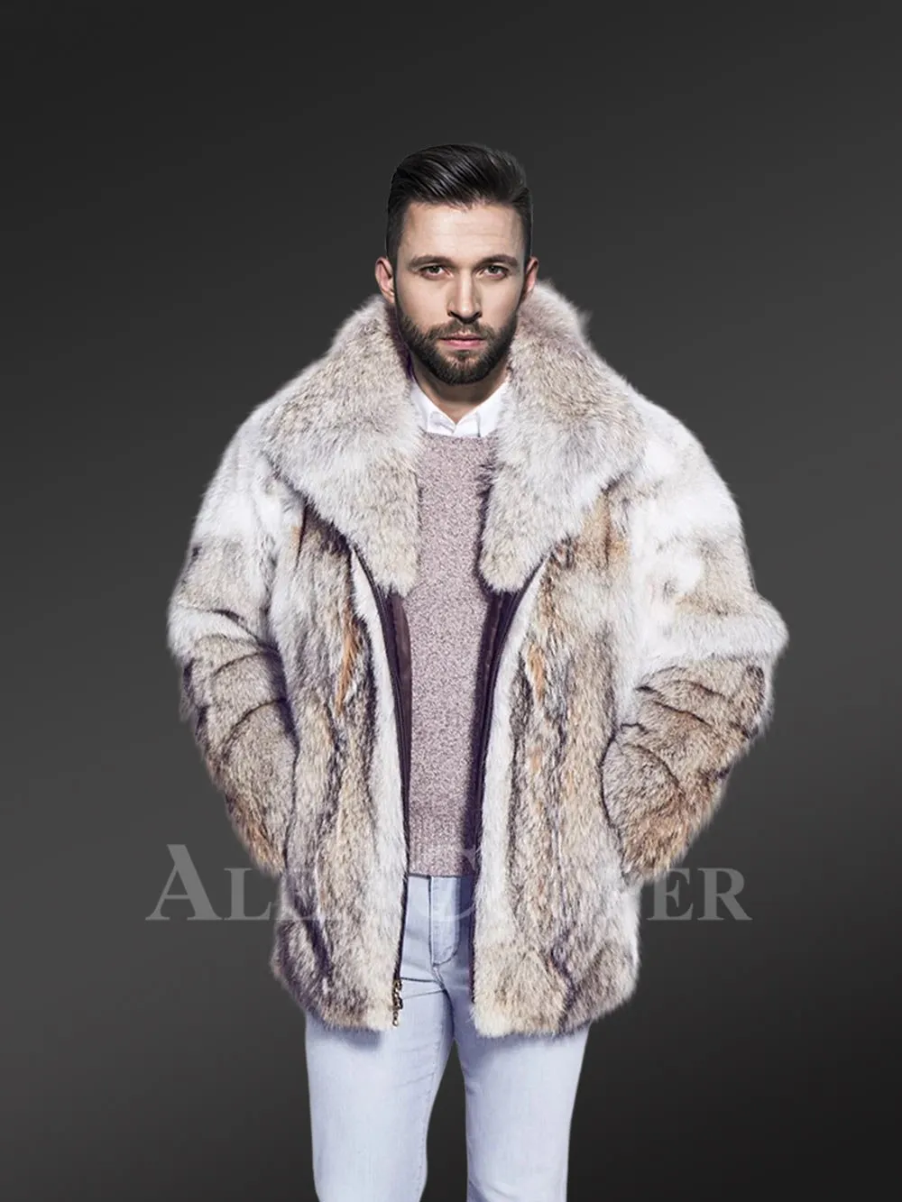 Genuine crystal fox fur super warm paragraph winter parka for men