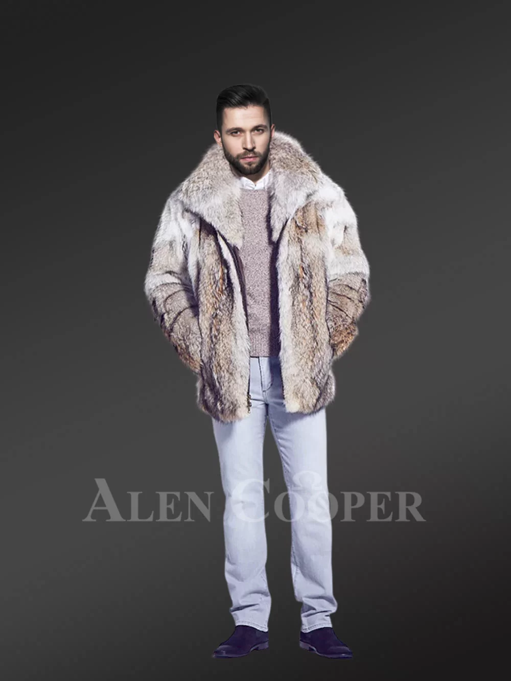 Genuine crystal fox fur super warm paragraph winter parka for men