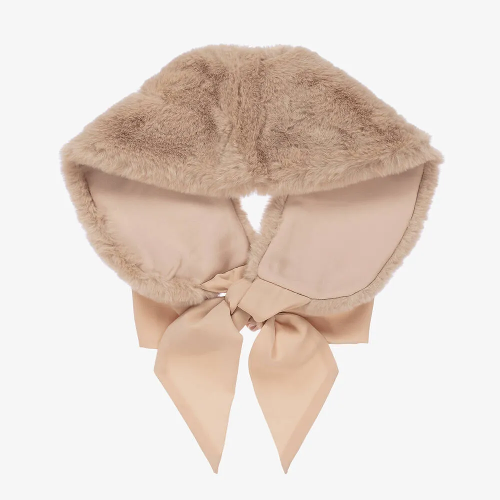 Girls Beige Faux Fur Collar