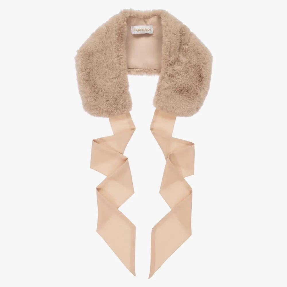 Girls Beige Faux Fur Collar