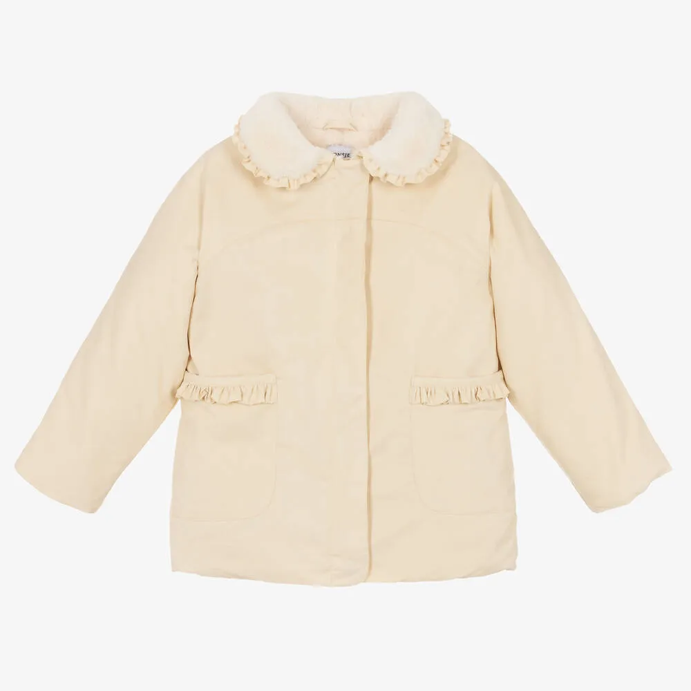 Girls Ivory Faux Fur Collar Jacket