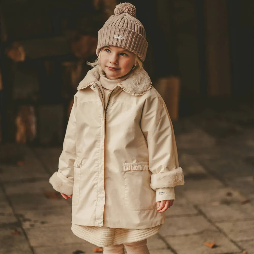 Girls Ivory Faux Fur Collar Jacket