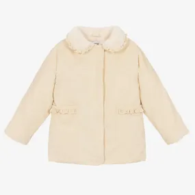 Girls Ivory Faux Fur Collar Jacket