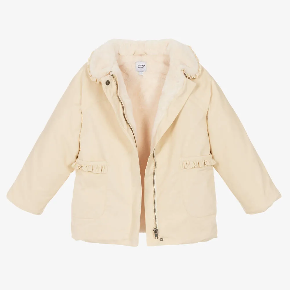 Girls Ivory Faux Fur Collar Jacket