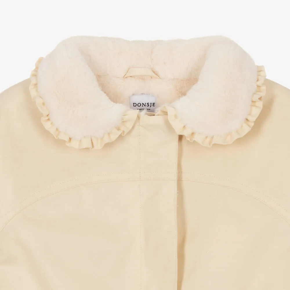 Girls Ivory Faux Fur Collar Jacket