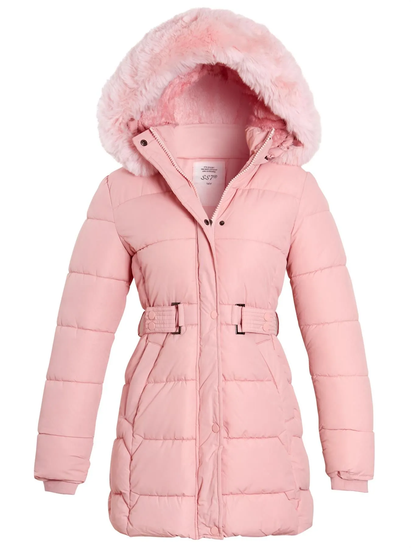 Girls Premium Fleece Lined Quilted Coat with Faux Fur, Black, Pink,  Ages  3 to 14 Years