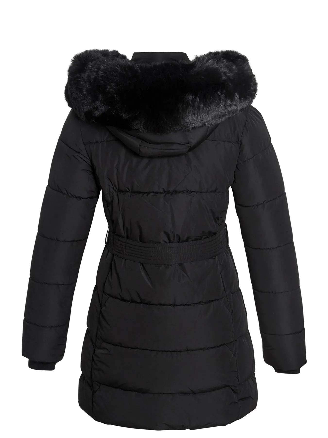 Girls Premium Fleece Lined Quilted Coat with Faux Fur, Black, Pink,  Ages  3 to 14 Years