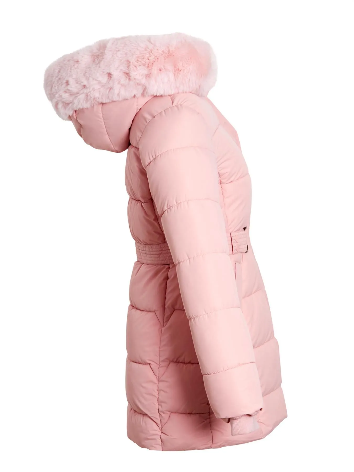 Girls Premium Fleece Lined Quilted Coat with Faux Fur, Black, Pink,  Ages  3 to 14 Years