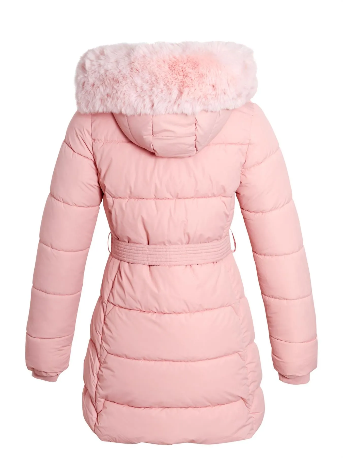 Girls Premium Fleece Lined Quilted Coat with Faux Fur, Black, Pink,  Ages  3 to 14 Years