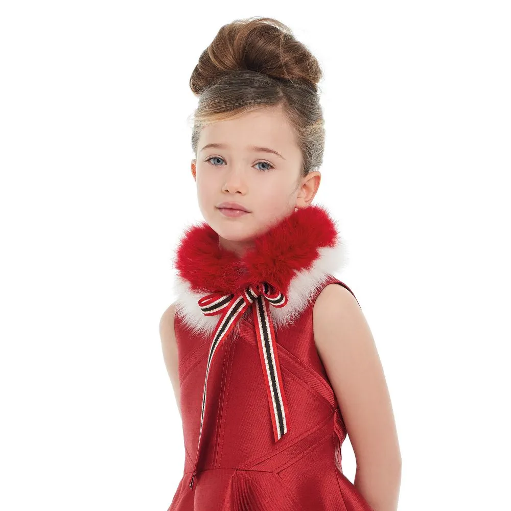 Girls Red Fur Collar