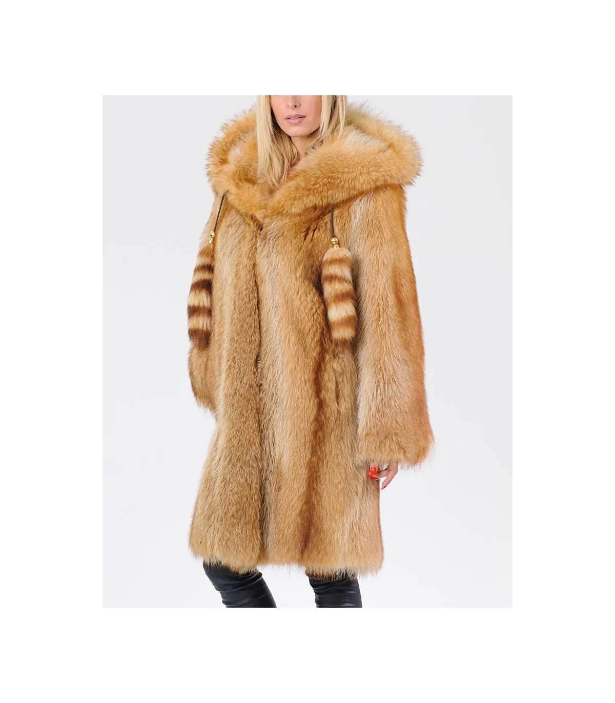 Gold Raccoon Fur Coat with Hood: FurSource.com