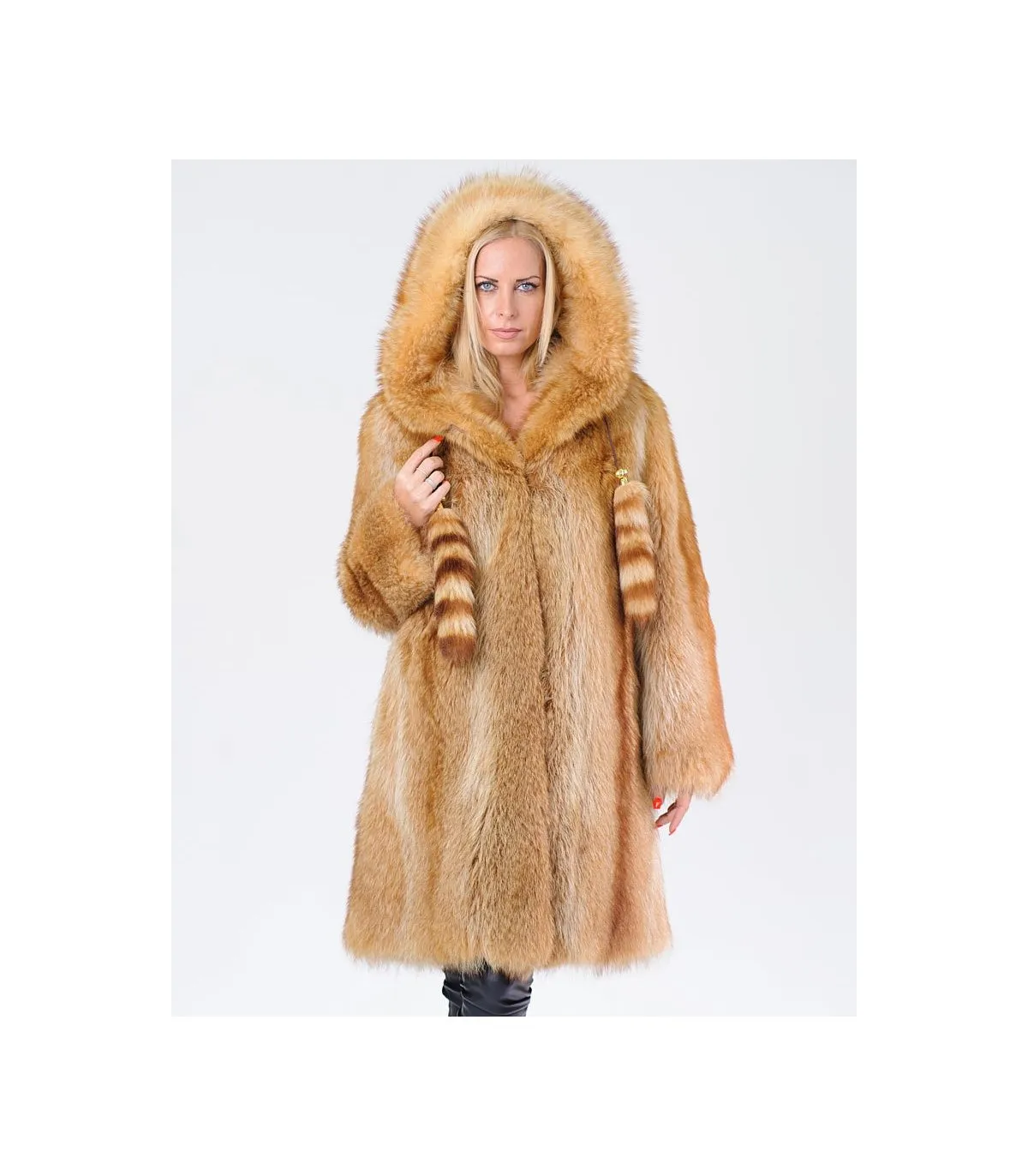 Gold Raccoon Fur Coat with Hood: FurSource.com