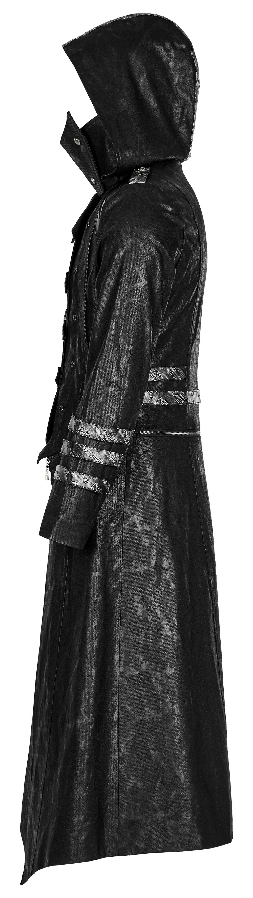 Gothic Style Hooded Longline Coat with Buckles