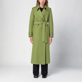 Green wool coat with belt