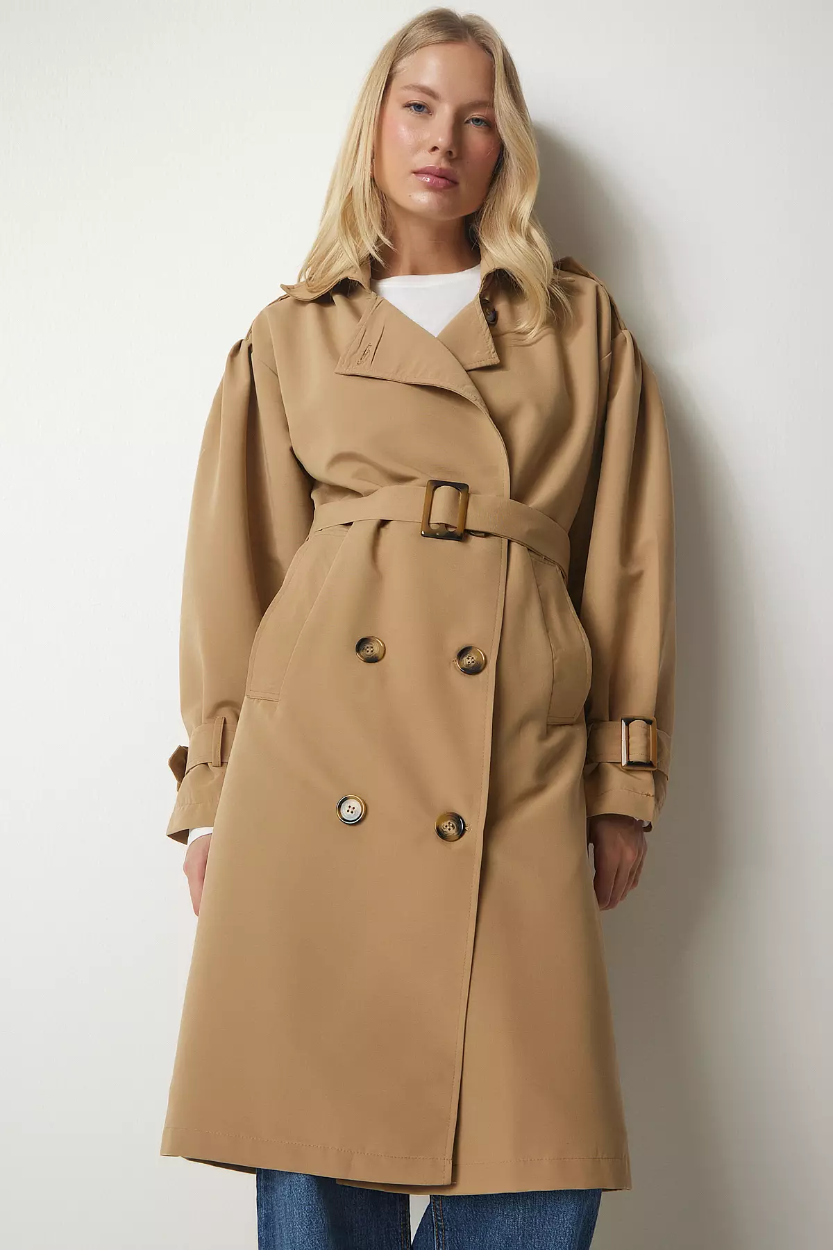 Happiness Istanbul Double Breasted Trench Coat with Belt