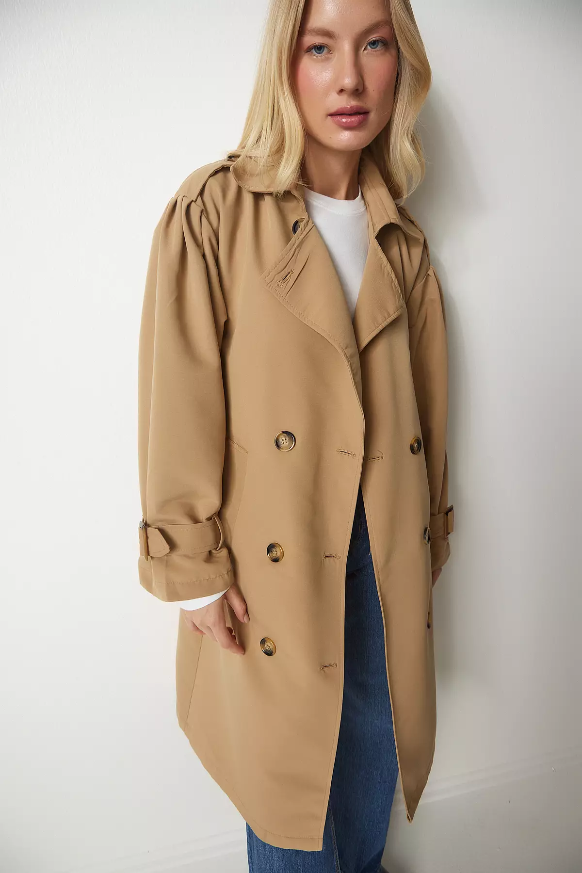 Happiness Istanbul Double Breasted Trench Coat with Belt