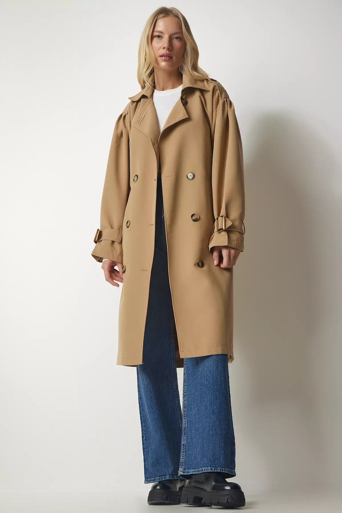 Happiness Istanbul Double Breasted Trench Coat with Belt