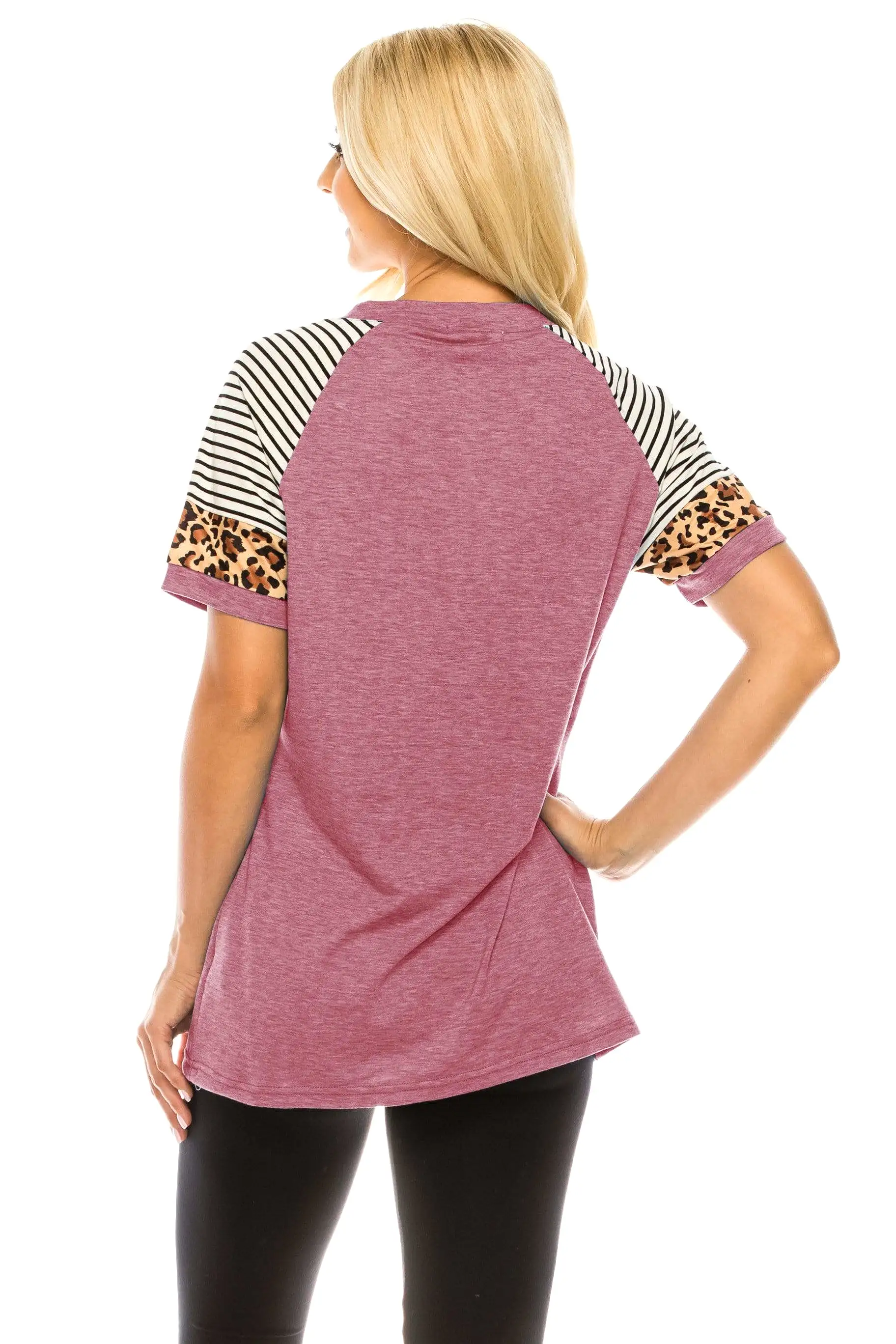 Haute Edition Women's Crew Neck Color Block Leopard Top. Plue Sizes Available