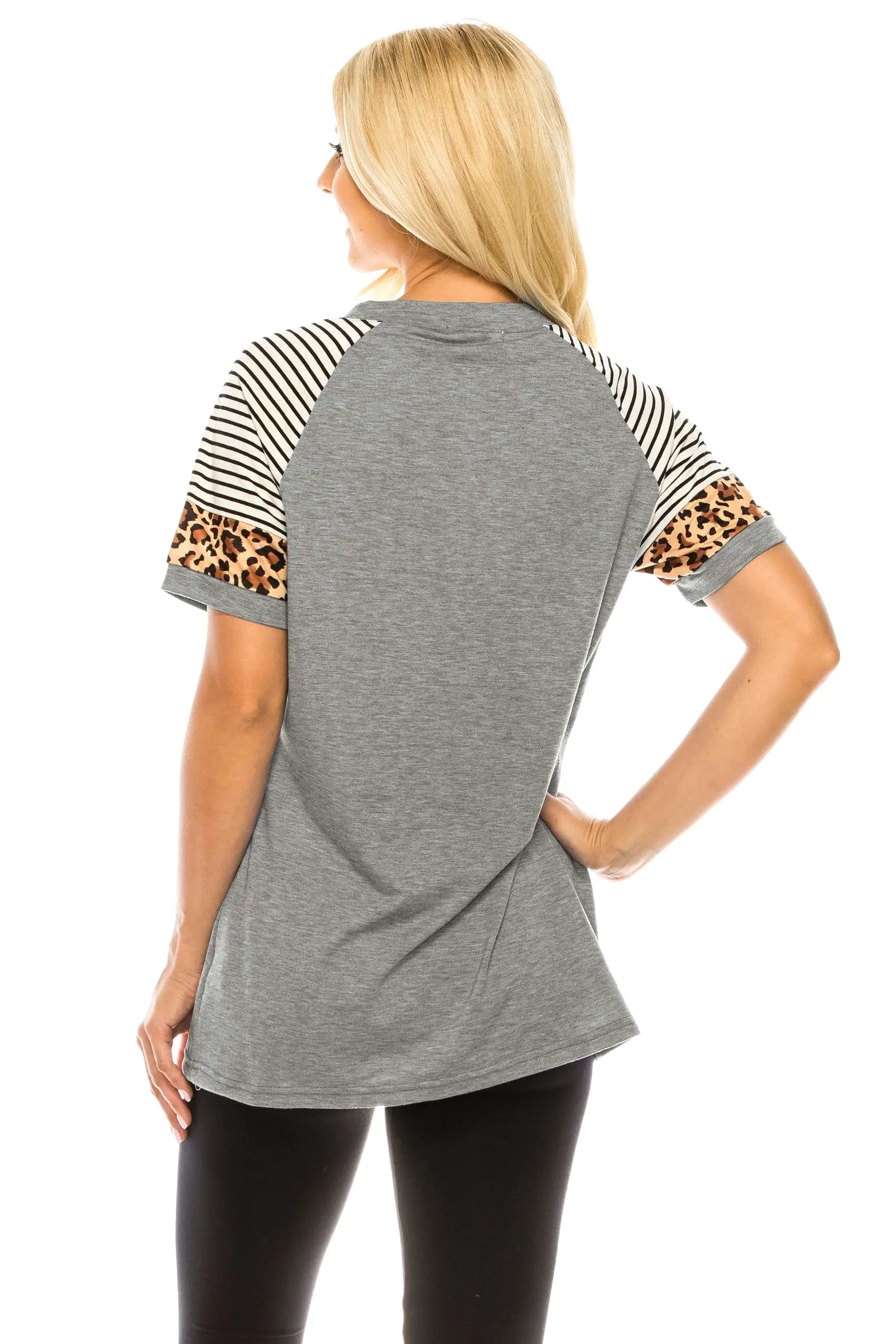 Haute Edition Women's Crew Neck Color Block Leopard Top. Plue Sizes Available