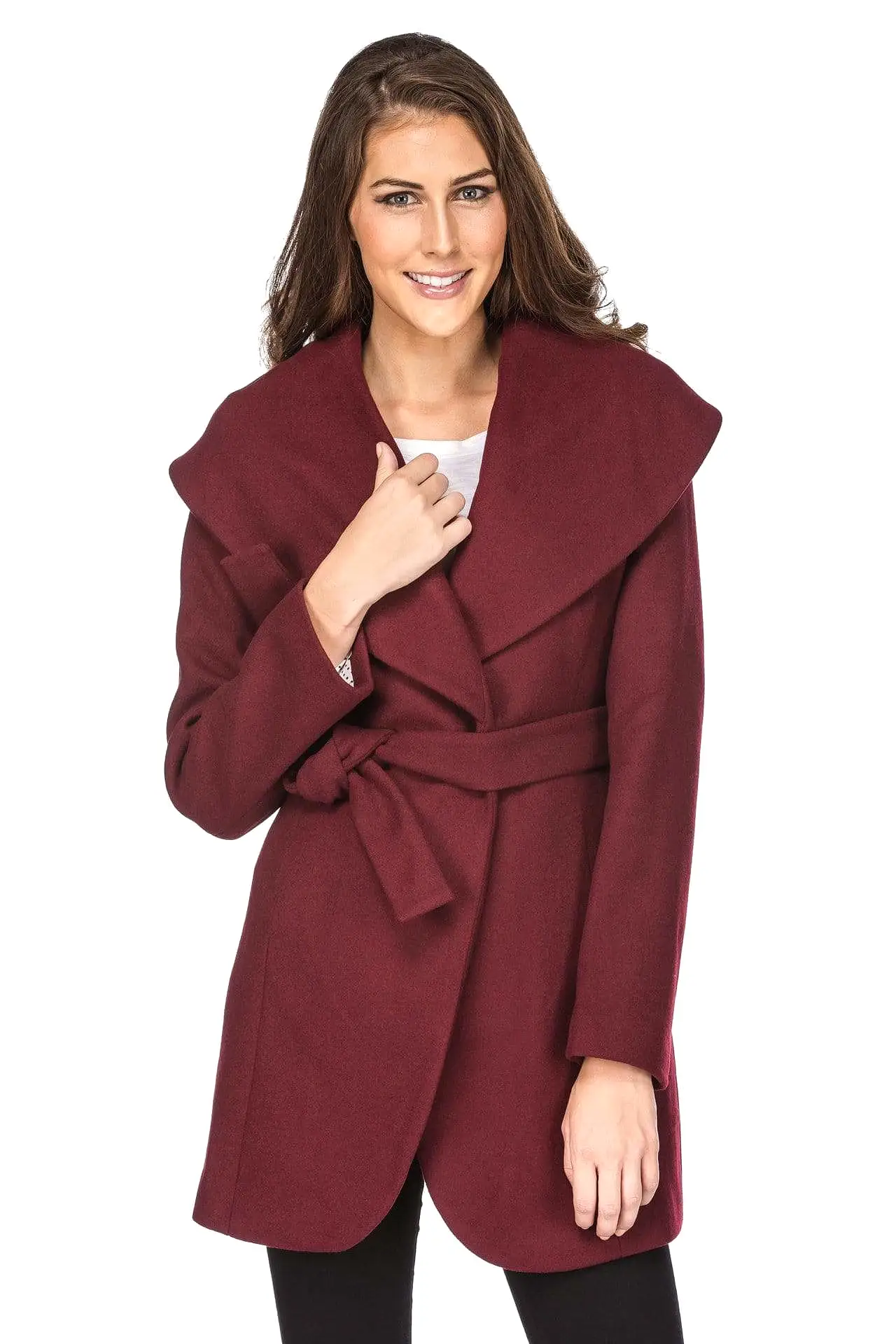 Haute Edition Women's Wool Blend Shawl Collar Wrap Coat