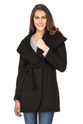 Haute Edition Women's Wool Blend Shawl Collar Wrap Coat