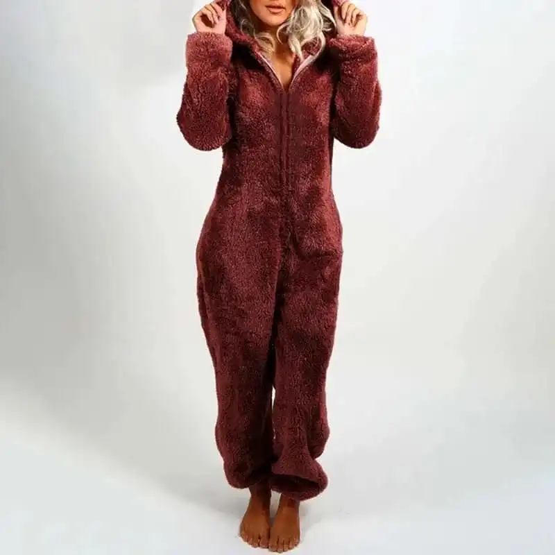 Hooded Long Sleeve Faux Fur Jumpsuit