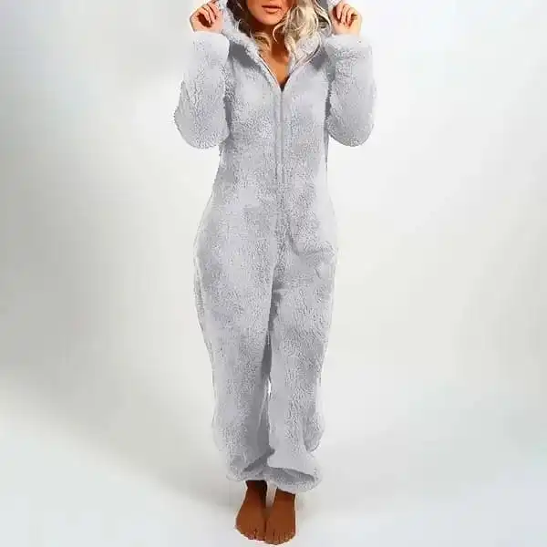 Hooded Long Sleeve Faux Fur Jumpsuit