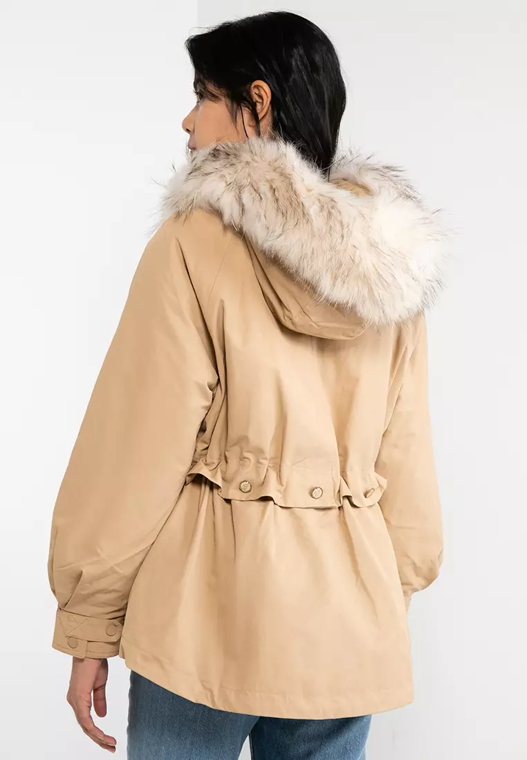 Hopeshow Fur Collar Waist Parka