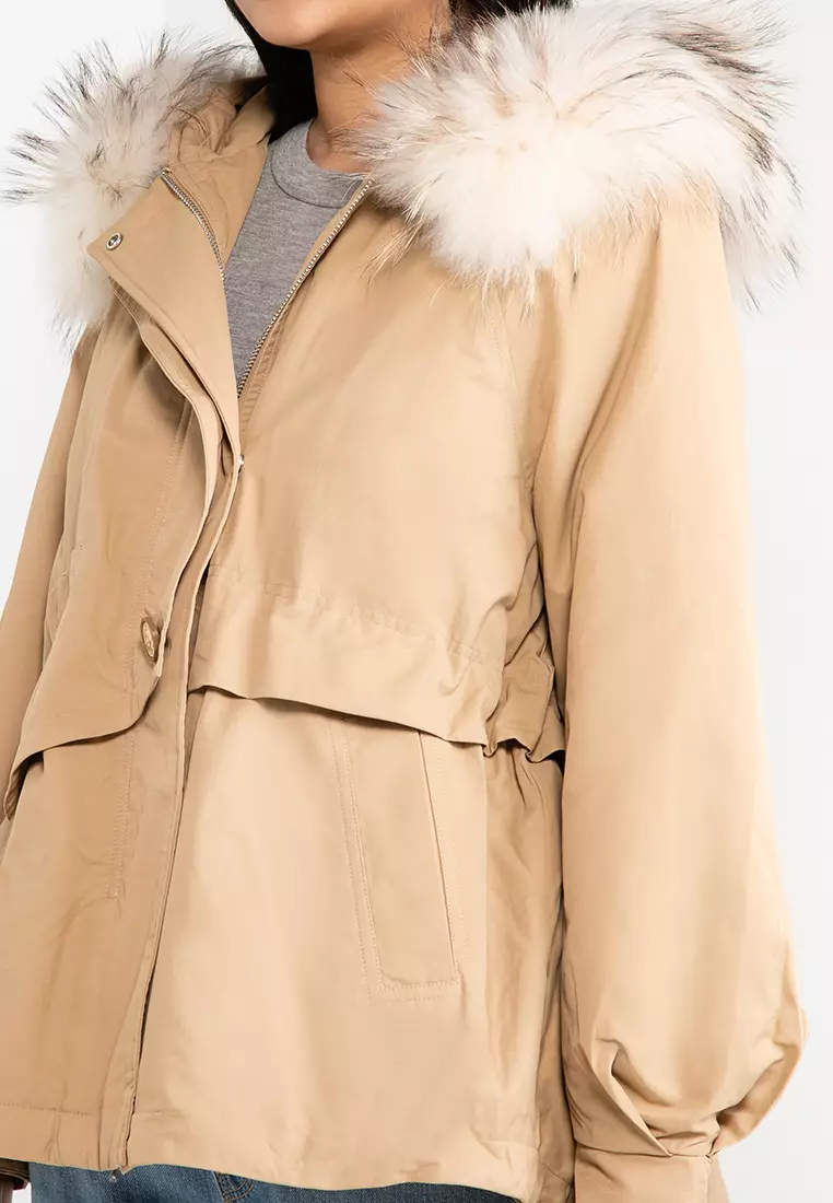 Hopeshow Fur Collar Waist Parka