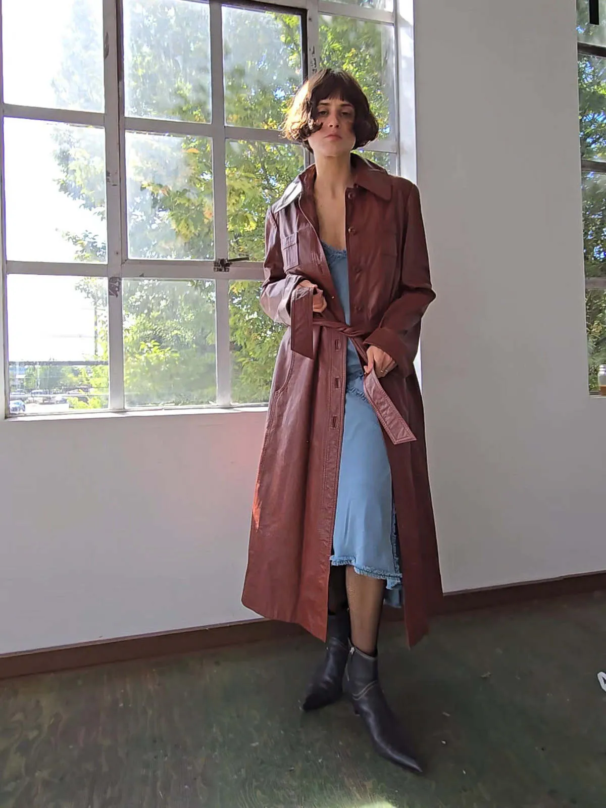 Incred Leather Maxi Wrap Coat - Pecan