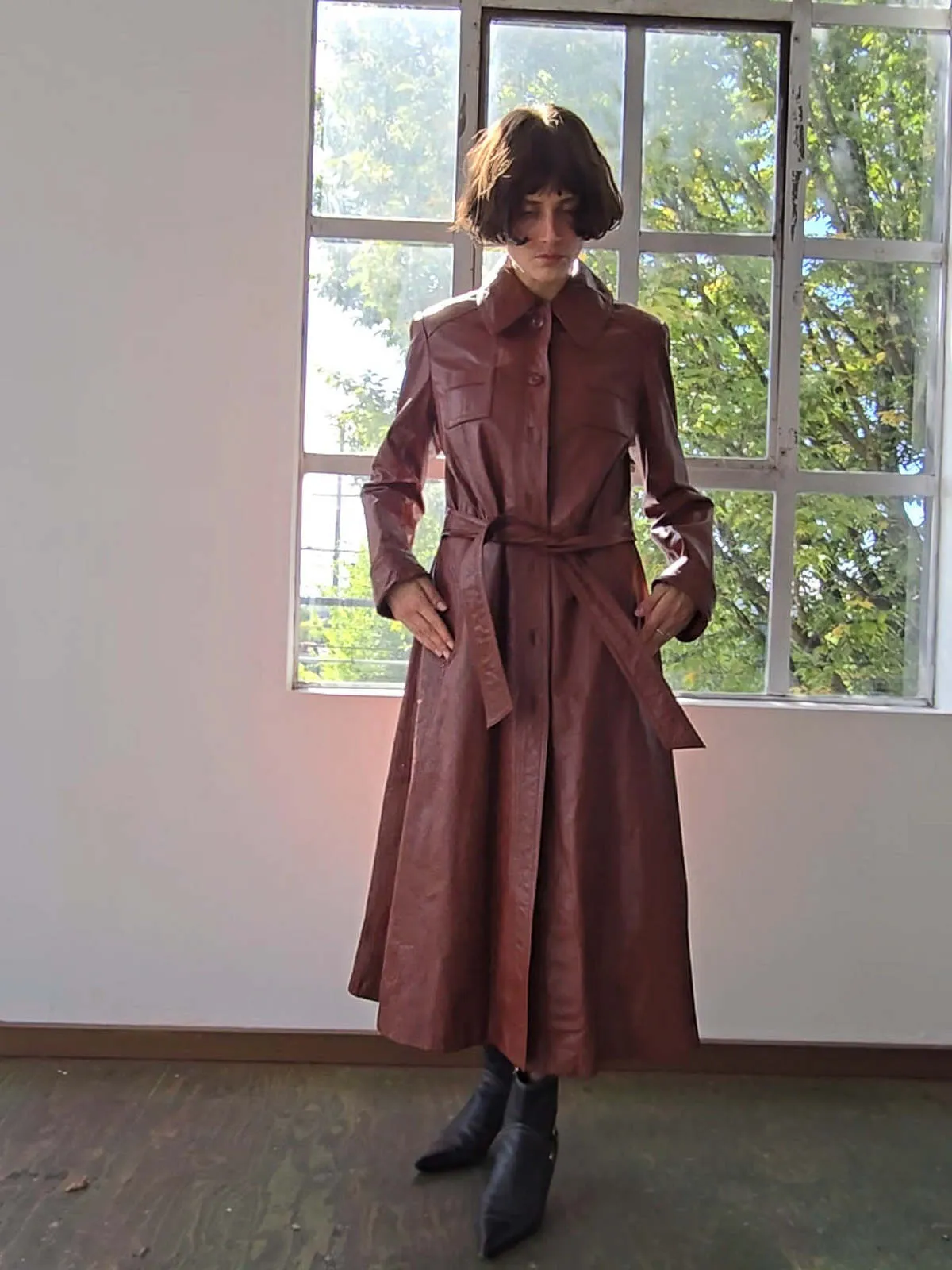 Incred Leather Maxi Wrap Coat - Pecan