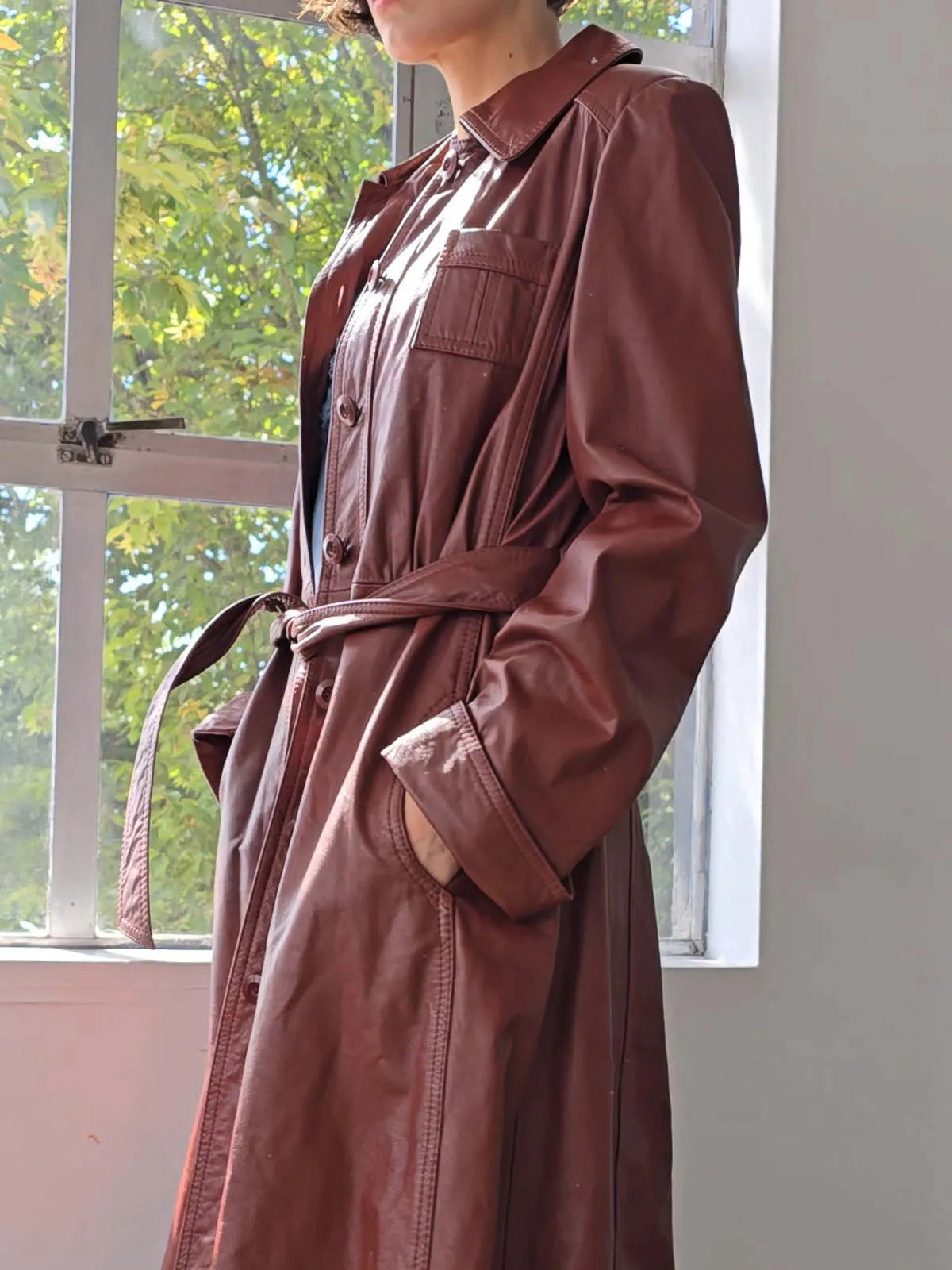 Incred Leather Maxi Wrap Coat - Pecan