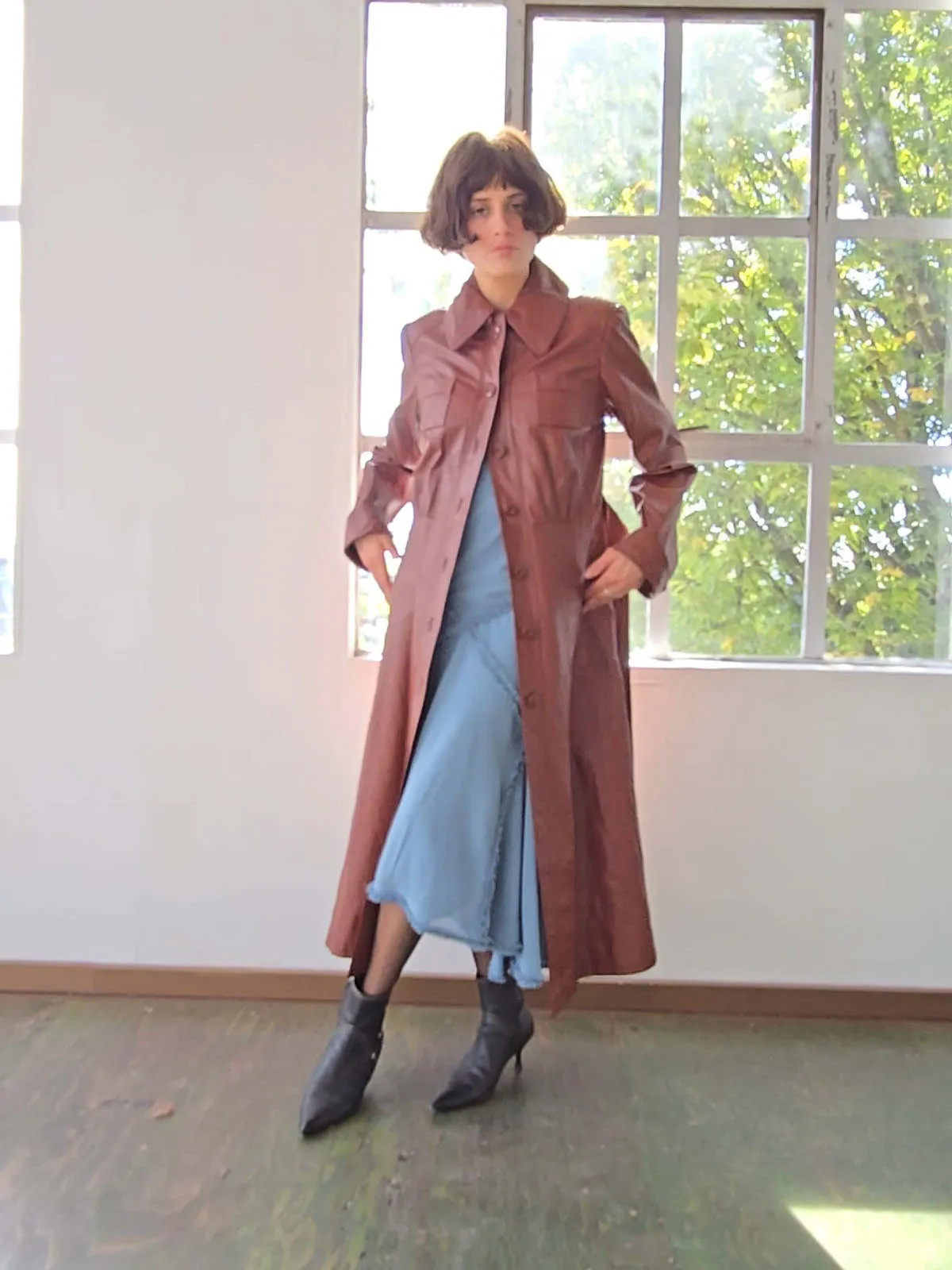 Incred Leather Maxi Wrap Coat - Pecan