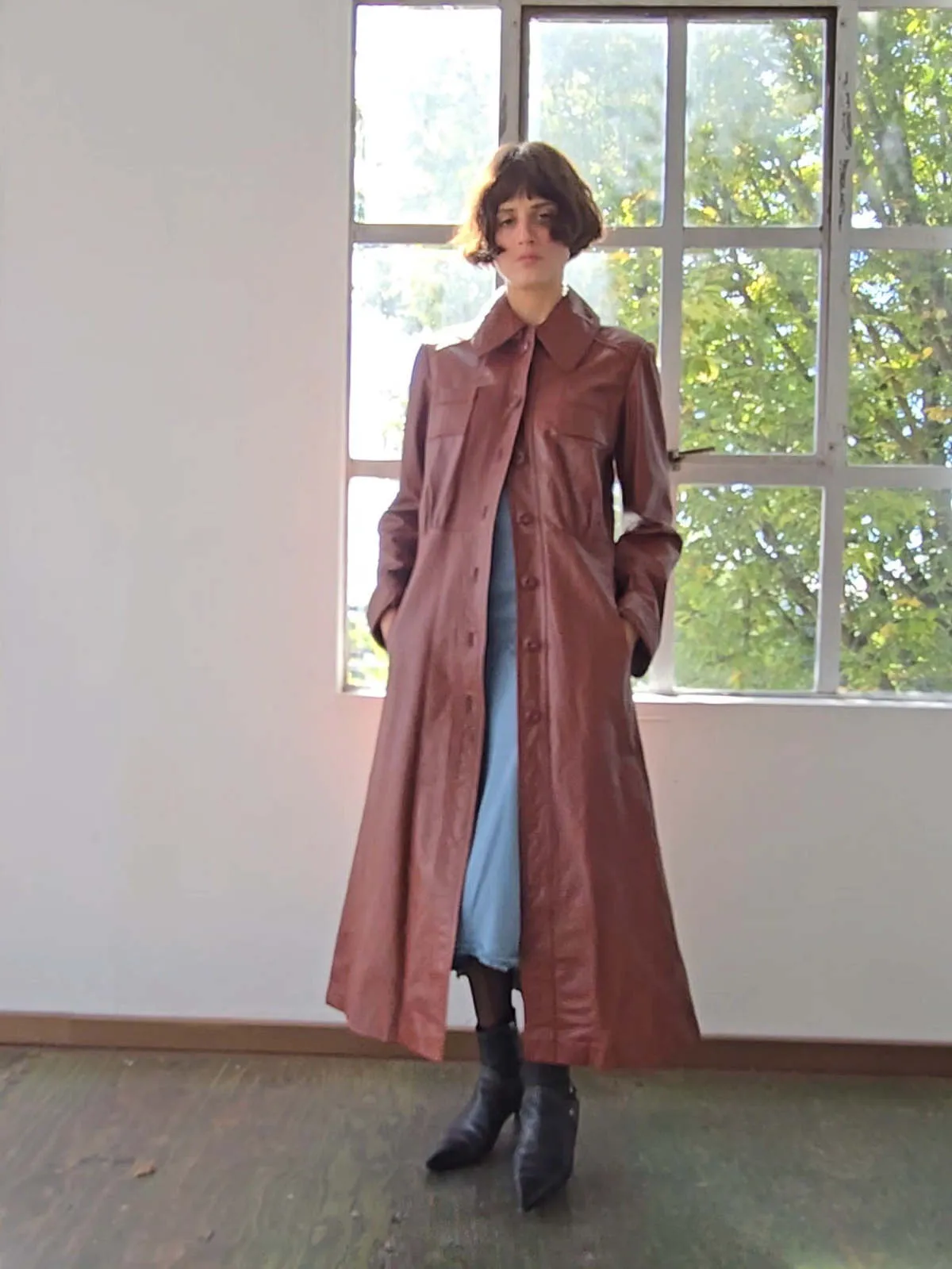 Incred Leather Maxi Wrap Coat - Pecan