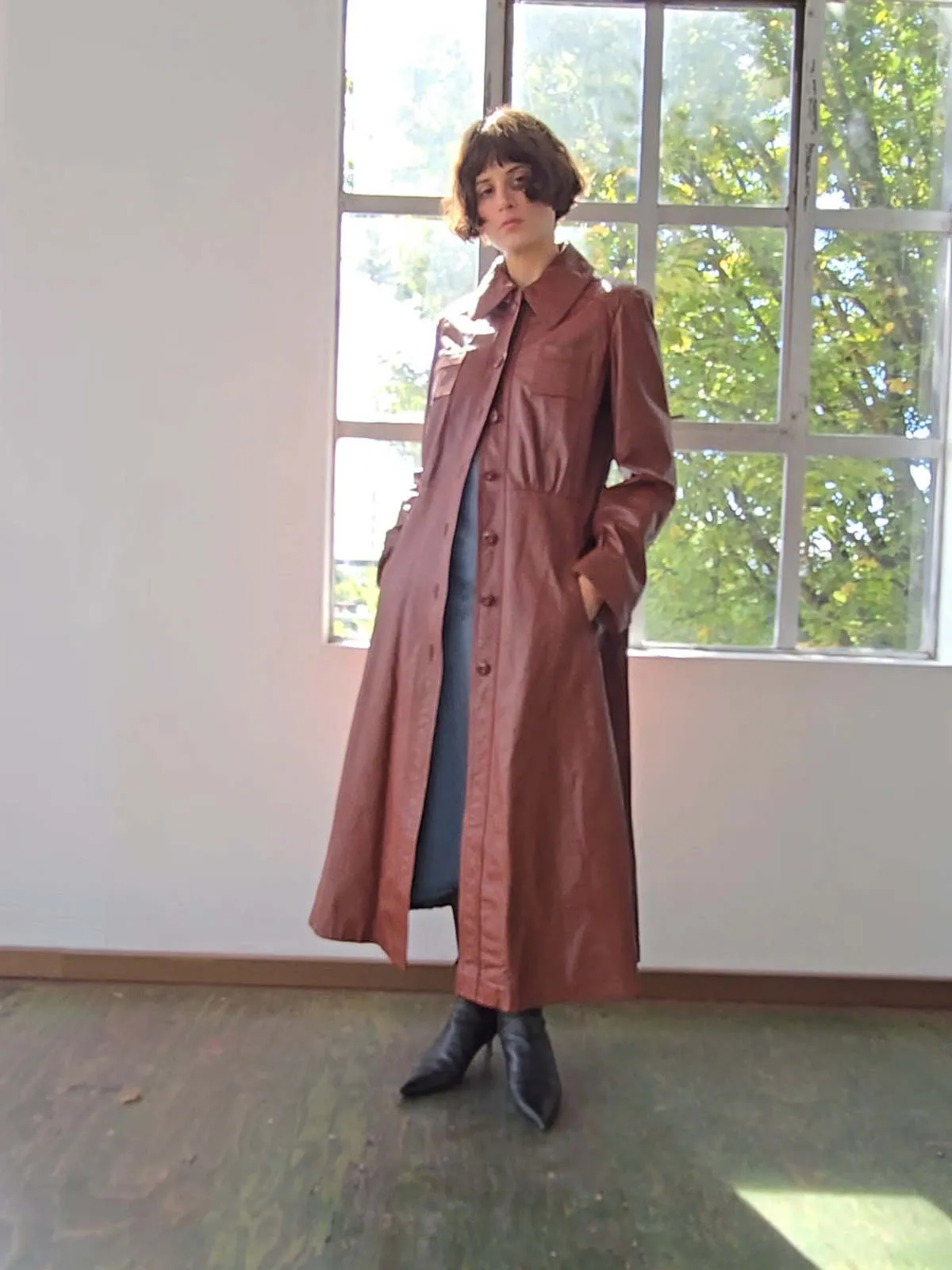 Incred Leather Maxi Wrap Coat - Pecan