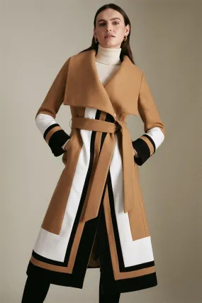 Italian Wool Border Detail Wrap Coat | Karen Millen