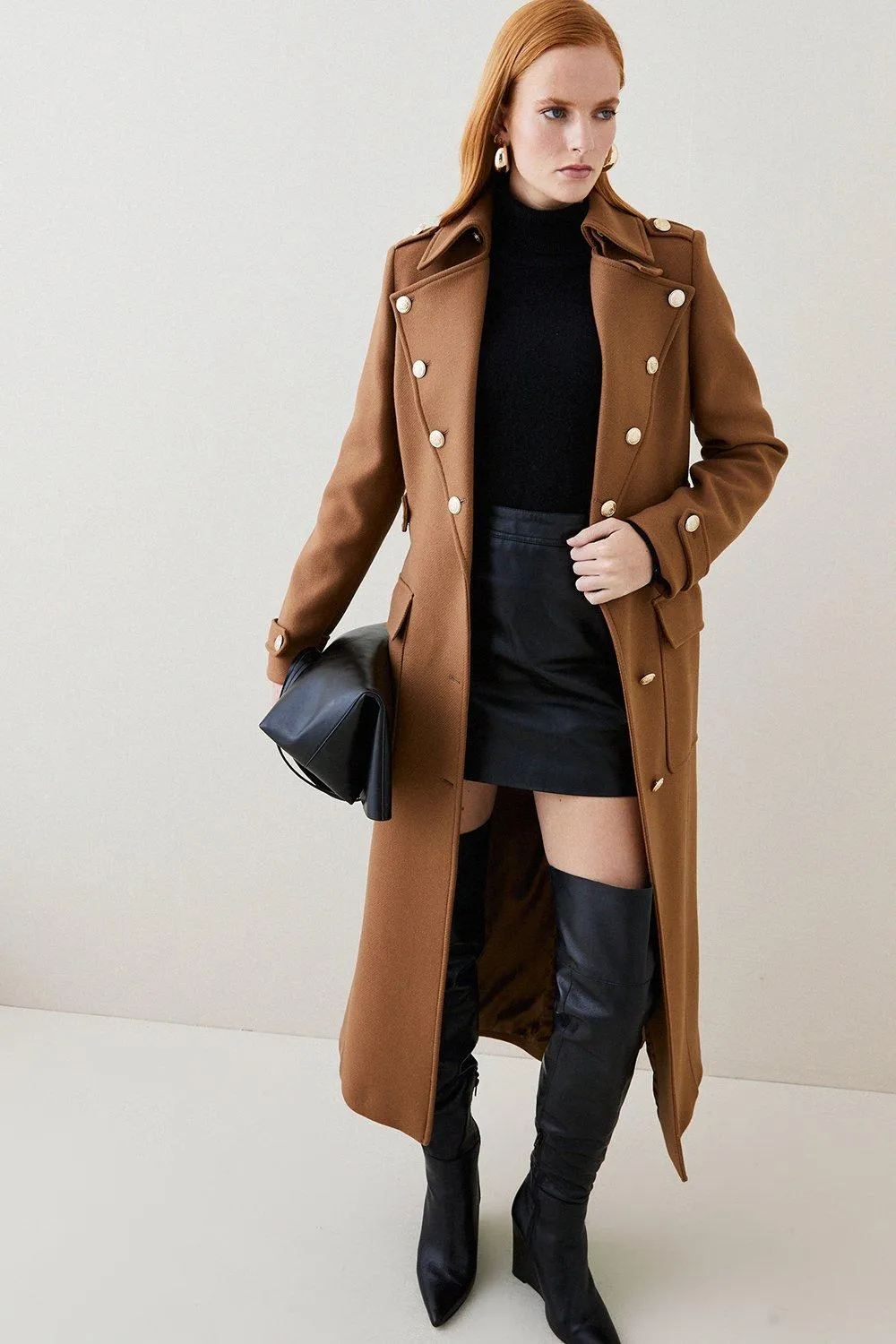 Italian Wool Cashmere Military Maxi Coat | Karen Millen