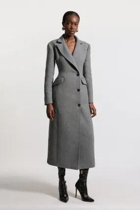 Italian Wool Mix Tailored Fitted Maxi Coat | Karen Millen