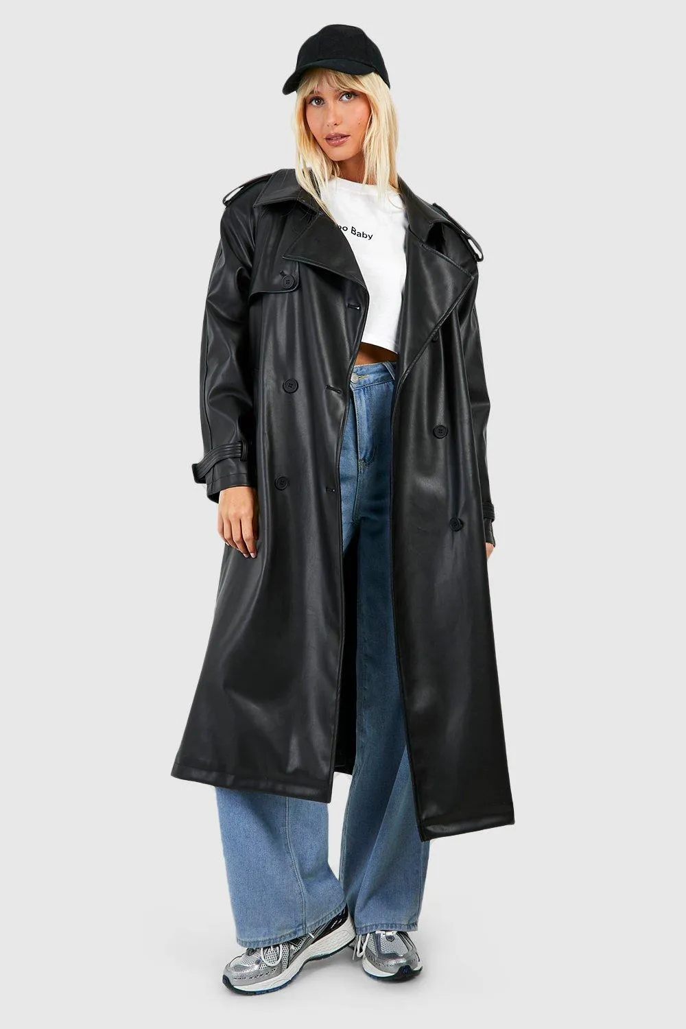 Jackets & Coats | Faux Leather Maxi Trench Coat | boohoo