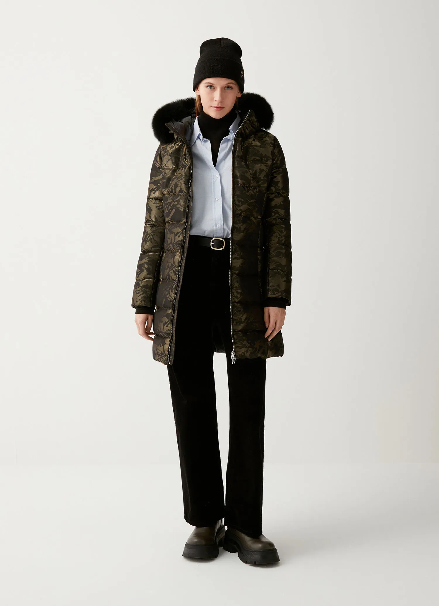 Jacquard coat with hood-