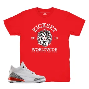 Jordan 3 Katrina Worldwide Medusa Red Shirt