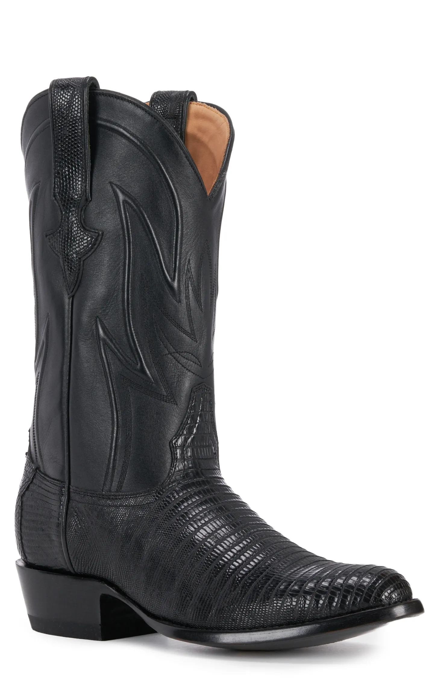 JRC & Sons Men's James Teju Lizard Round Toe Exotic Cowboy Boot in Black