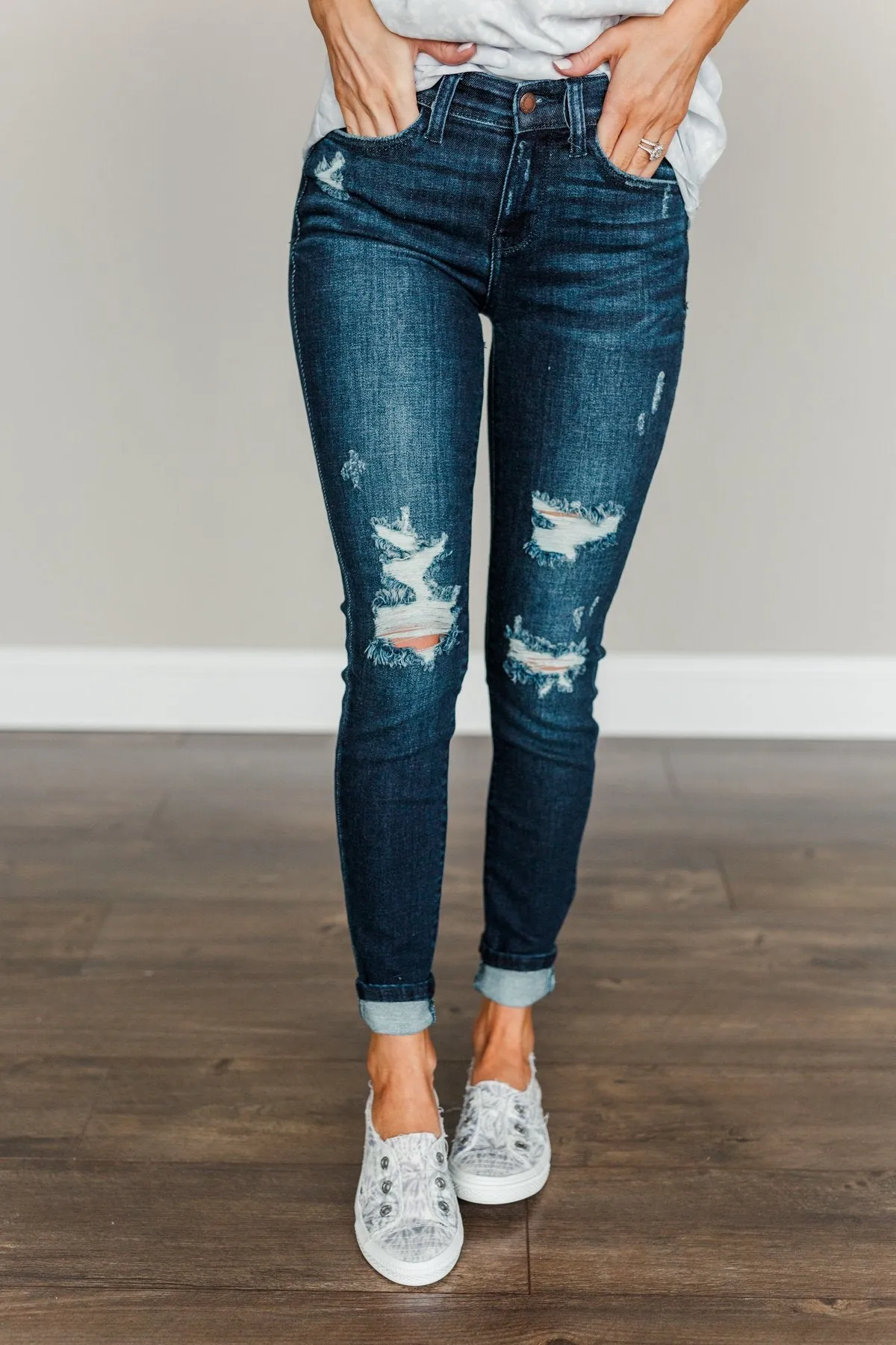 Judy Blue Distressed Skinny Jeans- Samantha Wash