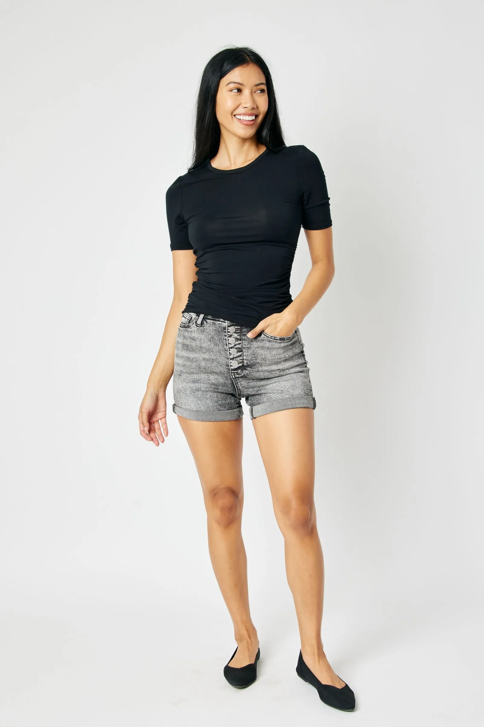 Judy Blue High Waist Button Fly Cuffed Shorts