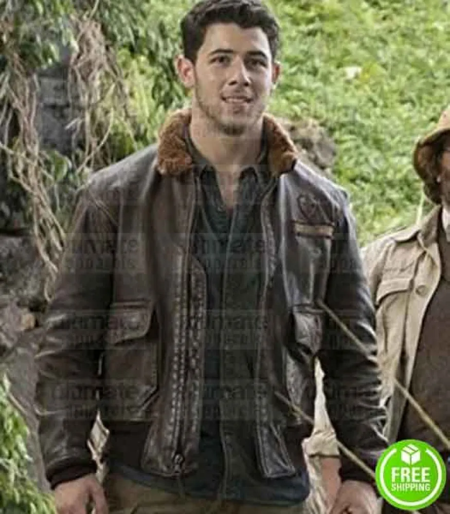 JUMANJI 2 WELCOME TO THE JUNGLE NICK JONAS FUR COLLAR LEATHER JACKET