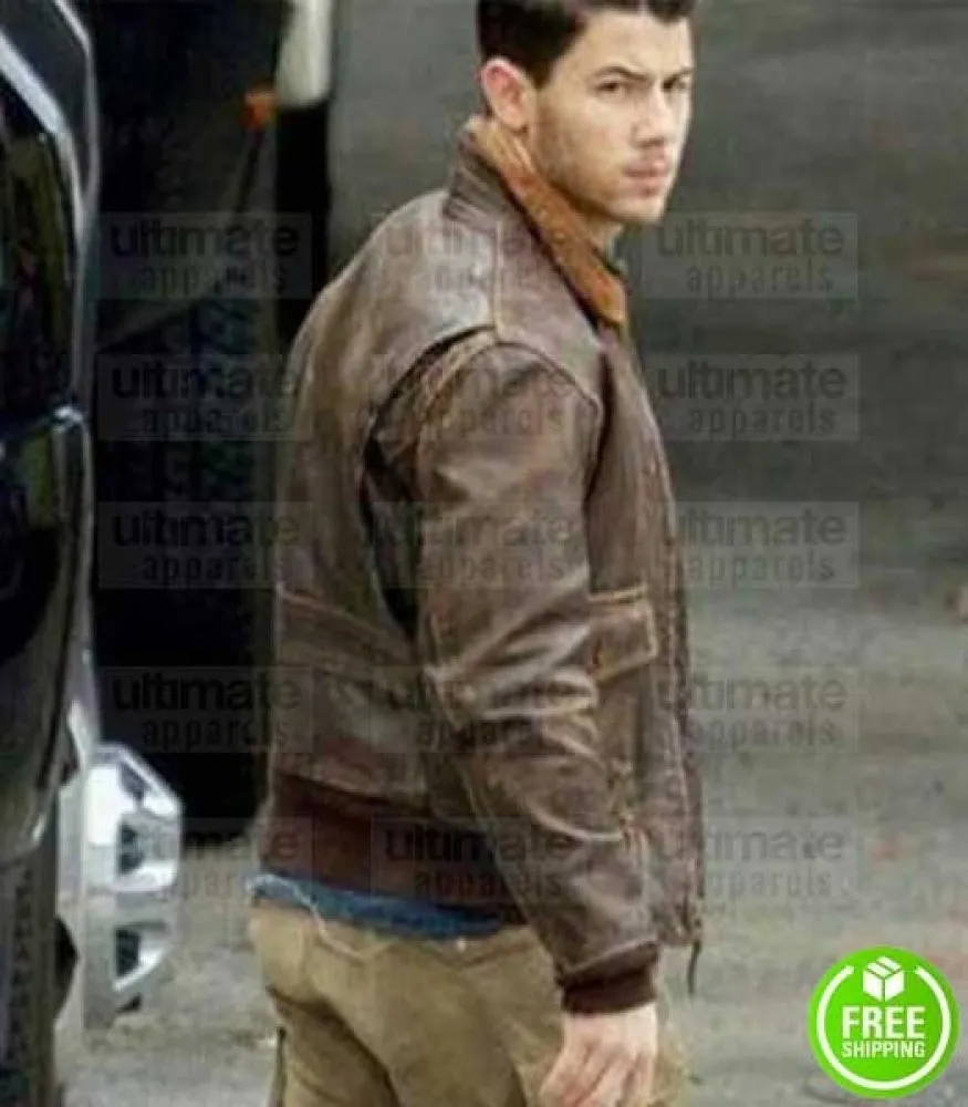 JUMANJI 2 WELCOME TO THE JUNGLE NICK JONAS FUR COLLAR LEATHER JACKET