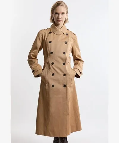 Karen Millen Cotton Double Breasted Military Tailored Midi Trench Coat